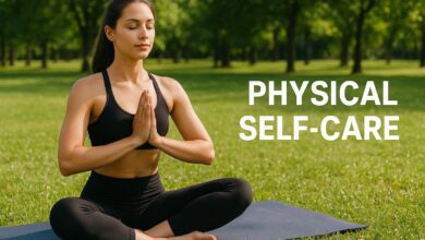 Person practicing self-care with yoga