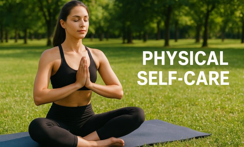 Person practicing self-care with yoga
